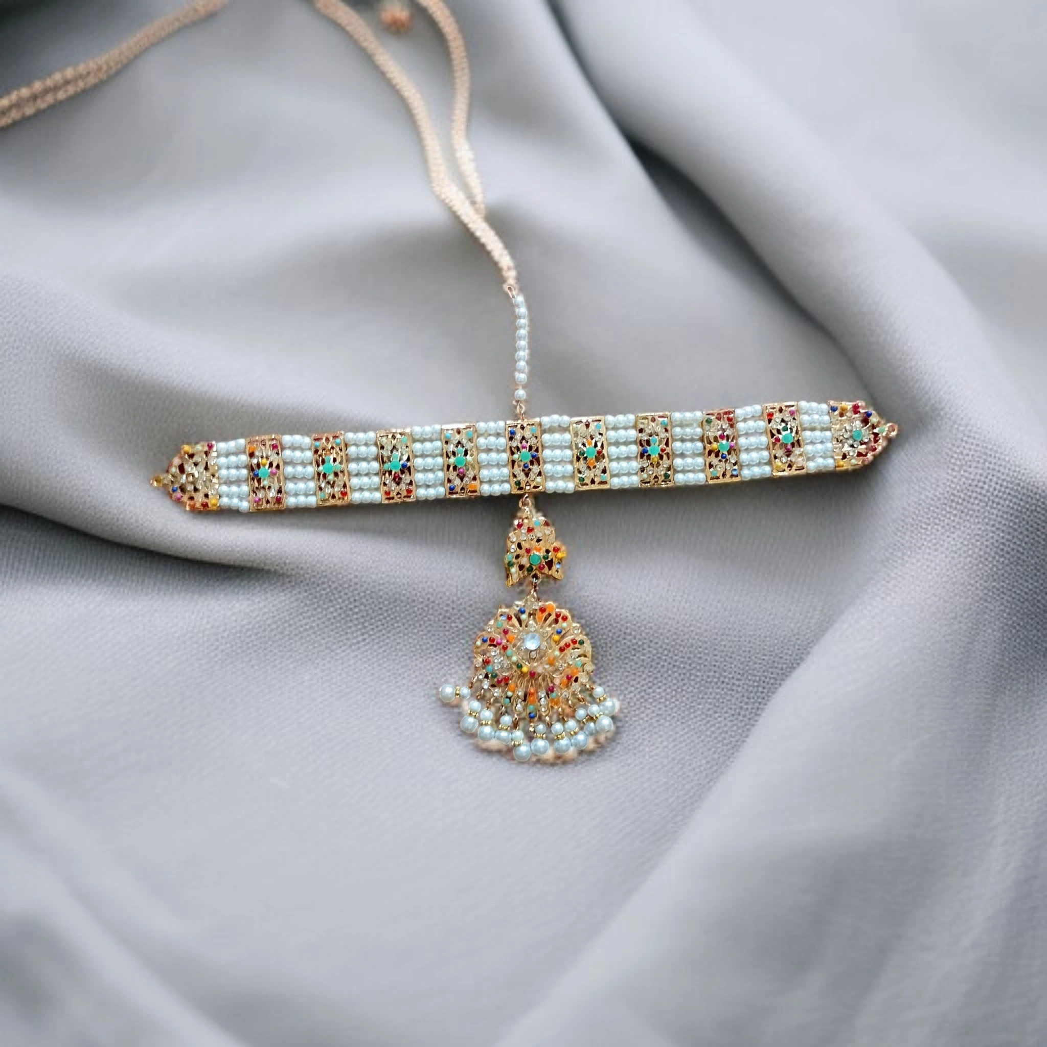 Buy multi colour jewellery set with necklace and tikka at best price in pakistan